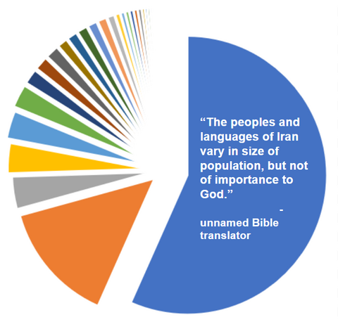 unlabelled pie chart  of Iranian languages